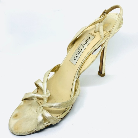 Jimmy Choo: Metallic Gold Lame & Leather, Sandals/ - Picture 11 of 16